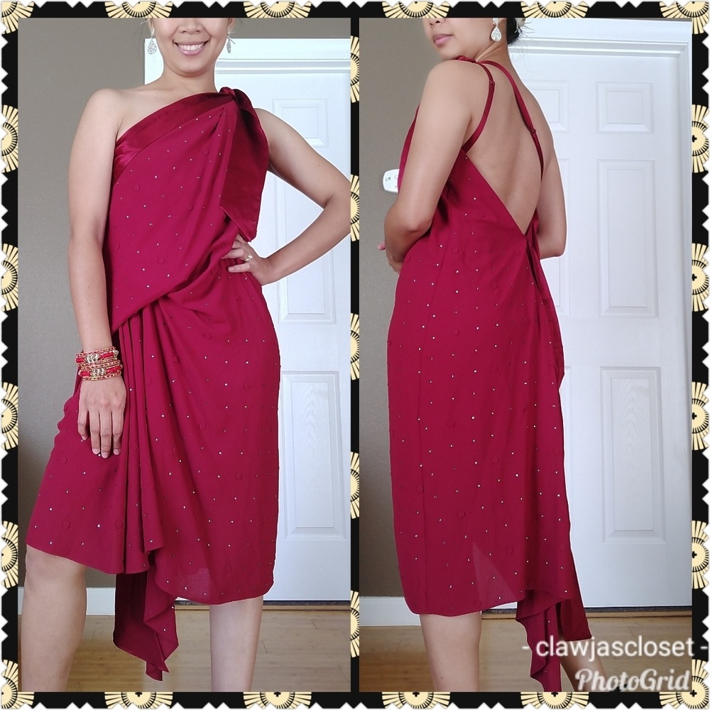 Ruby One Shoulder Drape Embellished Dress